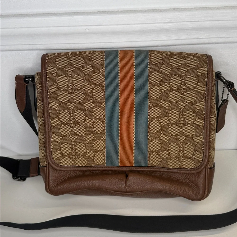 Coach C9366 Thompson Small map bag Jacquard varsity strip leather messenger - Picture 3 of 15